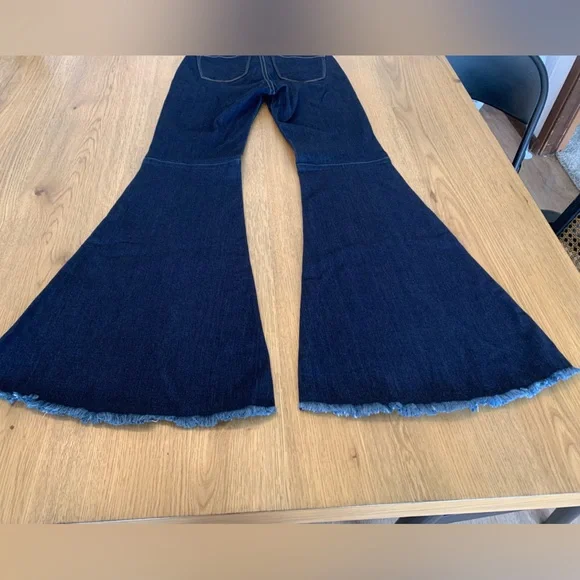 Judy Blue Dark Blue High Waist Super Flare Jeans Frayed Raw Hem Stretch Sz 1/25 - Picture 11 of 14